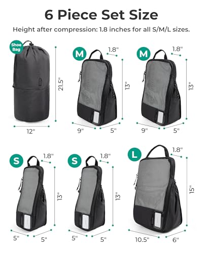 BAGSMART Compression Packing Cubes for Travel Essentials - color: Black, size: Set of 6
