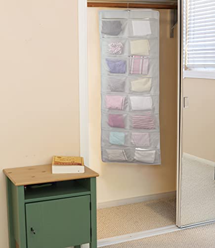 Simple Houseware 24-Pocket Double-Sided Hanging Closet Organizer | 1 Pack, for Bra & Underwear Storage with Rotating Hanger, Mesh Fabric, Gray