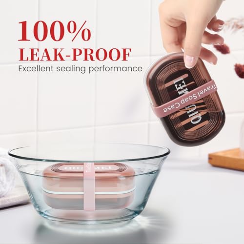 Leakproof Travel Soap Case with Lid | Draining Soap Bar Holder & Dish with Silicone Strap | Includes Mesh Soap Bag | for Shower, Bathroom, Camping, Gym (Red) - color: Red Style a