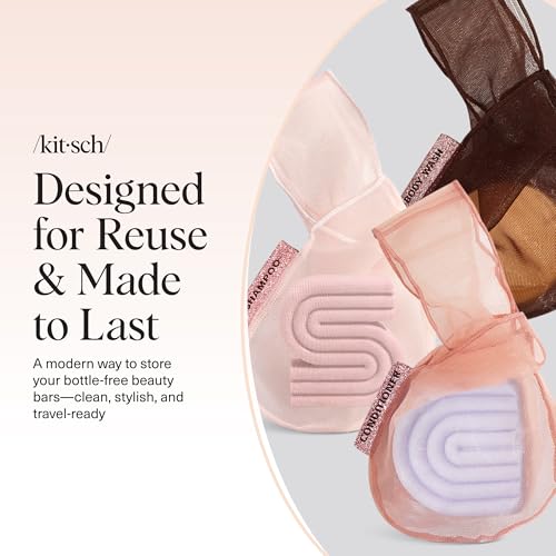 Kitsch Soap Saver Bag – Patented Mesh Bag Soap Holder – 3pc Set | for Shampoo and Conditioner Bars – Extends Use & Prevents Soggy Mess – Recycled Beauty Mesh Pouch, Eco-Friendly - color: Blush, Terracotta & Chocolate