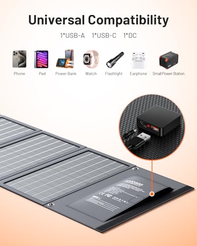 GOODaaa 30W Portable Solar Panel with Three Outputs, USB QC 3.0 Fast Charging Foldable Solar Charger, IP65 Waterproof Panels for Outdoor, Dual USB & One DC Charger for Phones, Tablet, Power Station - size: 30W