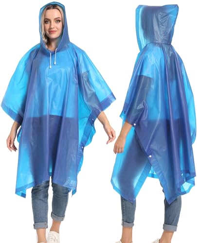 Reusable Rain Ponchos with Drawstring Hood for Adults, Waterproof Thicken Rain Coat, 2 Packs - color: A4_blue (2-pack)