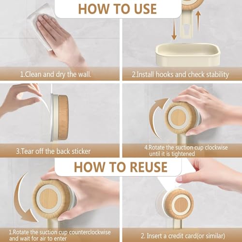 Double Layer Soap Dish for Shower 2 Pack, Wall Mounted Bar Soap Holder Suction Cup 2 Layer Self Draining Soap Case Sponge Holder for Shower Bathroom, Tub and Kitchen Sink, Drill-Free Tray - color: Beige