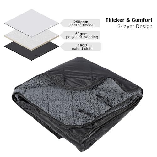 REDCAMP Large Camping Blanket with Sherpa Lining, Black 71"x59" - color: Black, size: 59"x 71"