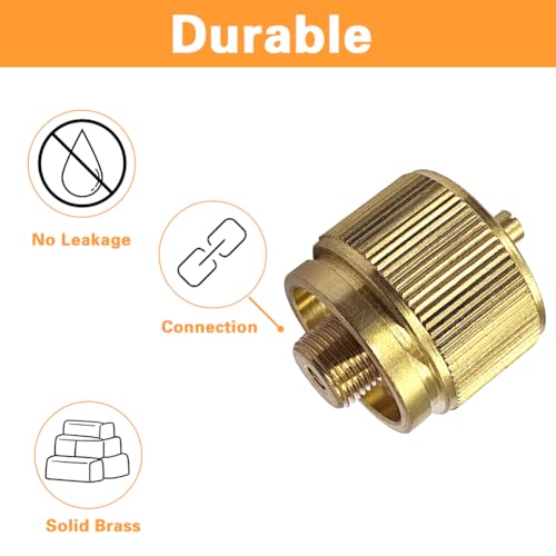2Pcs Camping Stove Adapter,1LB Propane Small Tank Input EN417 Output | Leak Proof With Auto Shut Off If Improperly Connect,Solid Brass Construction, Corrosion Resistant,Tool Free Install