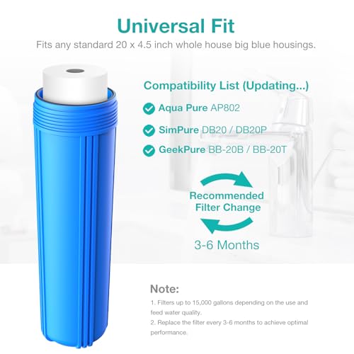 SimPure 5 Micron 20" x 4.5" Whole House Sediment Water Filter Cartridge - size: 2 Count (Pack of 1), style: 20" x 4.5"