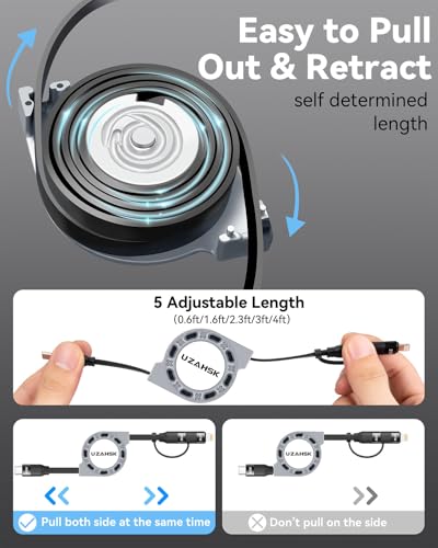 Multi Charging Cable, 2 in 1Retractable Multi Charging Cord | [60W 2Pack 1.2M] , USB C To Lightning/Type C Port Compatible with iPhone 17 16 15/Huawei/Samsung/Pixel/Sony/LG - size: 27W TO 60W:2PACK