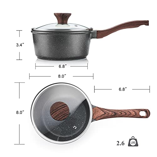 SENSARTE 2.5 Quarts Nonstick Saucepan with Lid, PFOA/PFOS Free | Kitchen Pot with Swiss Granite Coating, Medium Cooking Pot with Stay-cool Handle, Induction Compatible - color: Gray Granite, size: 2.5 Quarts