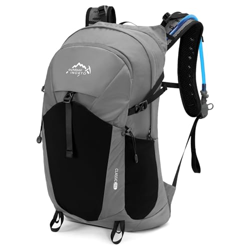 IX INOXTO Hiking Hydration Backpack with 2L/3L Water Bladder for Women and Men18L/25L Water Backpack for Hiking, Cycling, Climbing, Camping - style: Grey-3L Water Bladder