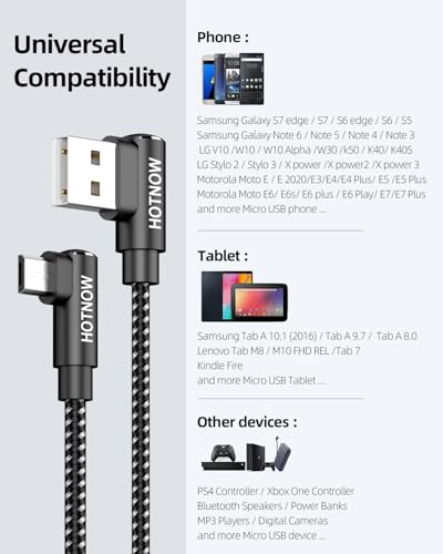 Short Right Angle USB A to Micro USB 90 Degree Cable 0.5FT 3Pack | 90°angled short 6inch braided micro usb 2.1A fast charging for Galaxy S7 S6 S5 power banks & Android Micro Connector - size: 0.5FT