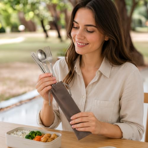 iNKULEER 100% Pure Titanium Travel Cutlery Set | Reusable Utensils with Metal Case | Portable Silverware for Camping, Office, Travel & Outdoor Dining - color: Titanium