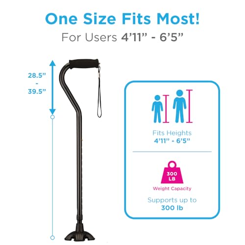 NOVA Offset Quad Cane for Seniors - Adjustable Walking Cane with Wrist Strap, Foam Handle, Anti-Rattle Lock - Lightweight Mobility Aid for Men and Women - Black - color: Black