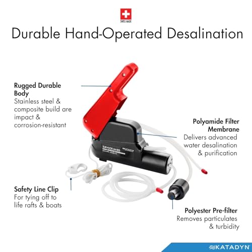 Katadyn Survivor 06-LS-RES Hand-Powered Desalinator | Reverse Osmosis Seawater Filter, 5.7 Gallons/Day, Stainless Steel, For Life Rafts & Marine Survival