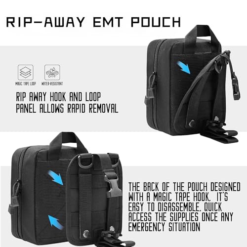 Tactical Molle IFAK Pouch – Tear Away Rip Away First Aid Medical Pouch, Large Capacity, Water-Resistant 900D Polyester, Horizontal, Multi-Compartment, EDC, Military Emergency Kit - color: Black