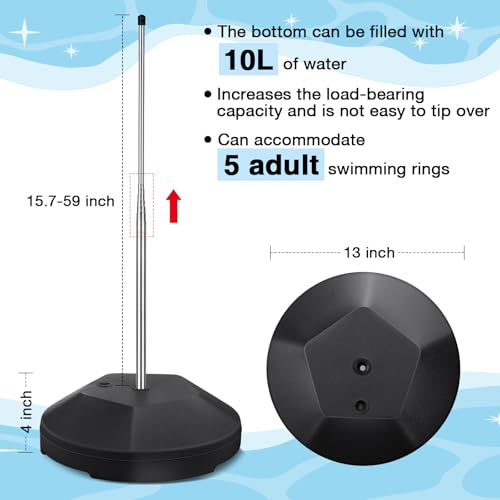 Pool Float Storage Rack Pool Float Holder Stainless Steel Equipment Holder Water Filling Base Portable Scalable Outdoor Rack for Swimming Outdoor Storage(13 x 59 in,Black) - color: Black, size: 13 x 59 in