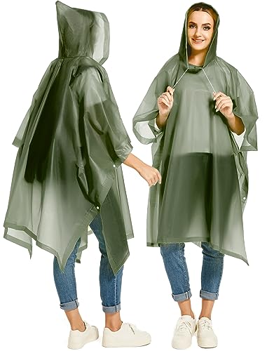 Reusable Rain Ponchos with Drawstring Hood for Adults, Waterproof Thicken Rain Coat, 2 Packs - color: Grass Green (2-pack)