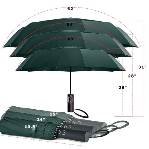 MRTLLOA Compact Golf Umbrella, 10 Ribs Vented Windproof Travel | 49/54/62 Inch Large Oversize, Double Canopy, Quick-Dry Fabric, Lightweight, Umbrellas for Rain - color: Green, size: 49 Inch