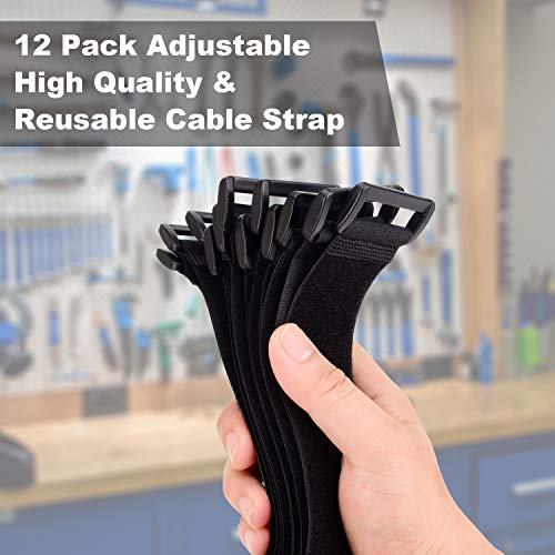 1.5 x 24 Inch Hook and Loop Cable Tie, Cacturism 12 Pack Adjustable Strap - size: 1.5 x 24 Inches, 12 Pack