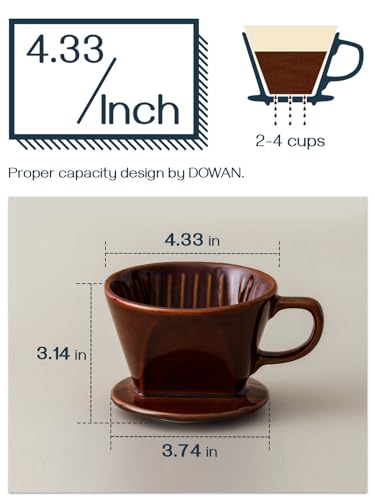 DOWAN Pour Over Coffee Dripper, Non Electric Pour Over Coffee Maker, Porcelain Slow Brewing Accessories for Home, Cafe, Restaurants, Easy Manual Brew Maker, Brown - color: Brown