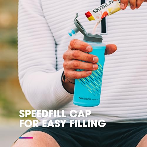 HydraPak SkyFlask Speed - Collapsible Handheld Running Water Bottle (350ml, 500ml, 500ml Insulated) - Adjustable Strap, Lightweight, Spill-Proof Cap - color: *OLD* Clear, style: 500ml IT
