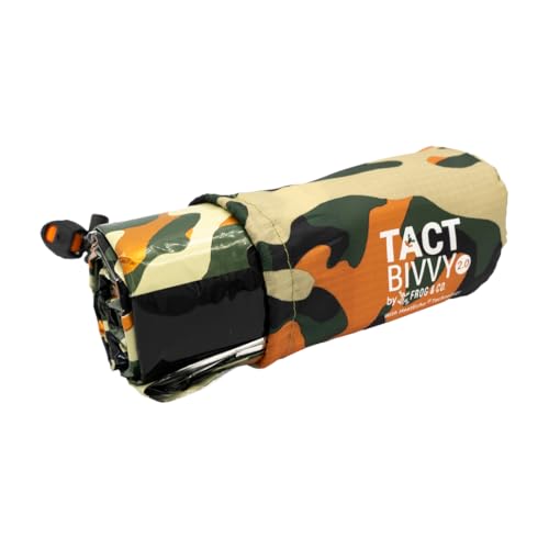 Survival Frog Tact Bivvy 2.0 Emergency Sleeping Bag with Stuff Sack, Carabiner & Survival Whistle – Compact, Lightweight, Waterproof, Reusable Thermal Bivy Sack Shelter Kit - color: New 2.0 Tactical Camo
