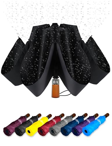 Raintrend Windproof Travel Umbrellas for Rain Automatic +10% Bigger Canopy Strong Frame Compact Folding Portable Umbrella for Women Men Backpack Purse - color: T1 Midnight Black