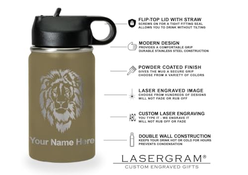 LaserGram Personalized 12oz Water Bottle, Soccer Player Man (Camo Green) - color: Camo Green, size: 12 Ounces