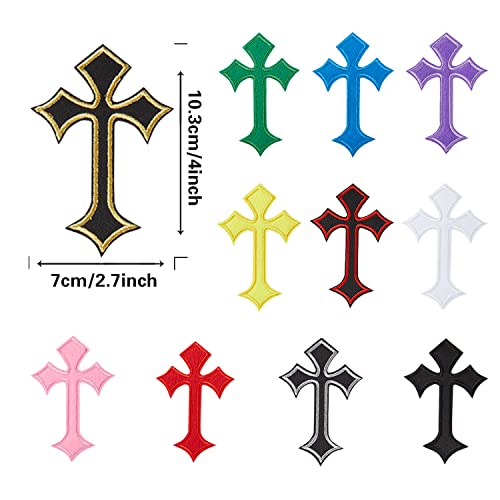 11pcs Cross Patches, Iron on/Sew on Cross Applique Patch, DIY Iron Patches for Jeans Hats Shirts Jackets Backpacks - color: 11pcs Cross
