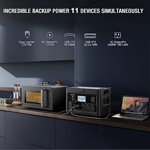 Portable Power Station 2400W, 1843.2Wh LiFePO4 UPS Home Battery Backup - color: Silver