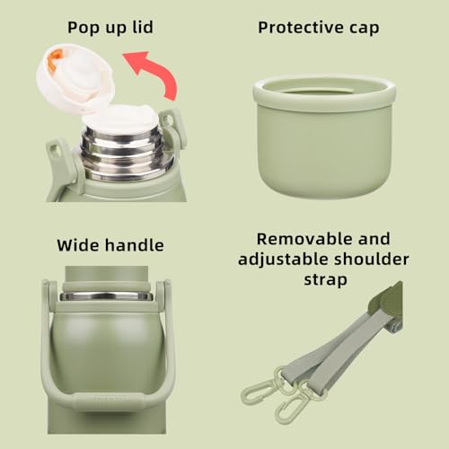 BJPKPK Stainless Steel Insulated Bottle with Handle & Strap, 27oz | Leak-proof vacuum insulation keeps drinks cold/hot for hours. BPA-free, dishwasher safe. Includes handle & strap. Army Green. - color: Army Green, size: 27 Ounces