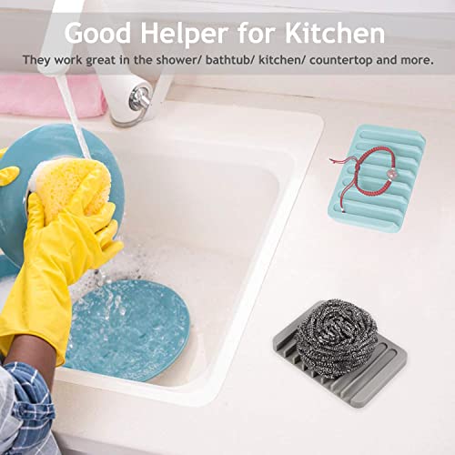 Self Draining Soap Dishes, 4 Pcs Silicone Soap Saver, Waterfall Drainer Soap Holder for Bathroom, Extend Soap Life, Keep Soap Bars Dry Clean & Easy Cleaning (White & Grey) - color: White & Grey