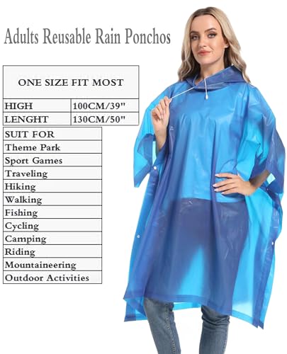 Reusable Rain Ponchos with Drawstring Hood for Adults, Waterproof Thicken Rain Coat, 2 Packs - color: Pink Blue (2-pack)