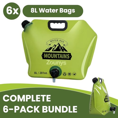 6Pack Collapsible Water Container 8L/2 Gallon Water Jug, Water Storage Bag, Collapsible Water Bag for Travelling, Emergency Water Bag Suitable for Camping Essentials, Survival Gear, Camping Water Jug - color: green