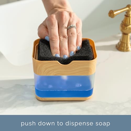 S&T INC. Dish Soap Dispenser and Sponge Holder, Plastic Bamboo - color: Bamboo