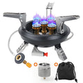 Portable Camping Stove with Propane Adapter - GEEKHOM 16000W Windproof Gas Stove Foldable Backpacking Stove, Piezo Ignition & Stable Pot Support for Outdoor Cooking Hiking