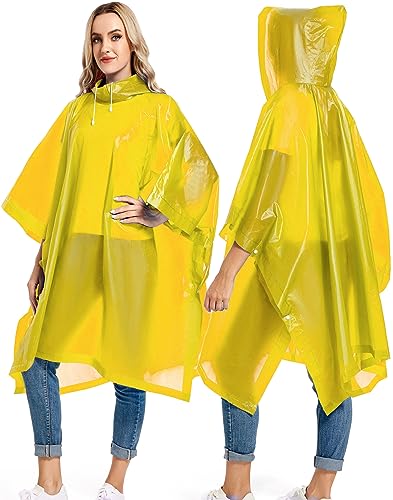 2 Pack Rain Ponchos for Adults Reusable - Raincoats Survival Emergency Heavy Duty Rain Coat with Drawstring Hood - color: Pink&yellow