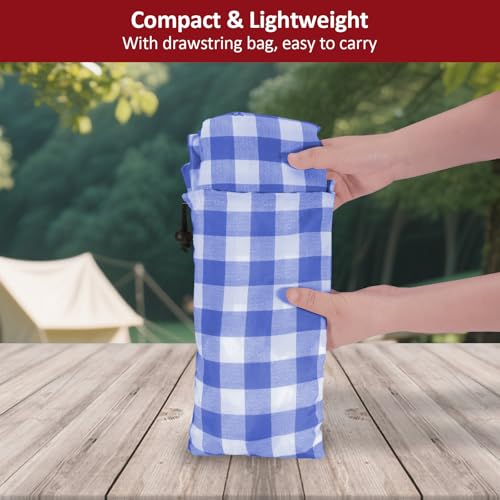 8ft 96in Picnic Table and Bench Cover, 3 Pack, Blue-White Checkered | Drawstring Bag, Waterproof Windproof, Elastic Fitted Edges Tablecloth, for Rectangle Table & Seat, Camping Essentials RV Gear - color: Blue-white Checkered, size: 96"