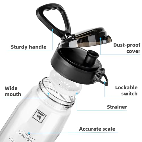 Fanhaw 32 oz Clear Plastic Water Bottle, BPA Free Leakproof Tritan Sports Water Bottle with Chug Lid, Wide Mouth Reusable Bottle for Gym, Travel, School & Office (Clear & Black) - color: Clear&Black