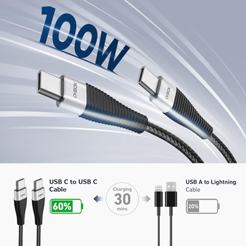 USB C to USB C Cable, 100W USB C Charger Cord Fast Charging 10FT, 2 Pack | Nylon Braided USB C Charger Cable for iPhone 17 16 15, iPad Pro, Air, Mini, MacBook Pro, Air, Samsung, Pixel, Moto Razr 40 50 - color: Black, size: 10 FT - 2 Pack, style: USB C to