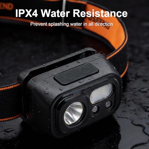 Motion Sensor Headlamp, Super Bright LED Rechargeable Headlight, Waterproof 8-Mode Flashlight with Red/White Light for Camping, Hiking, Running, Fishing