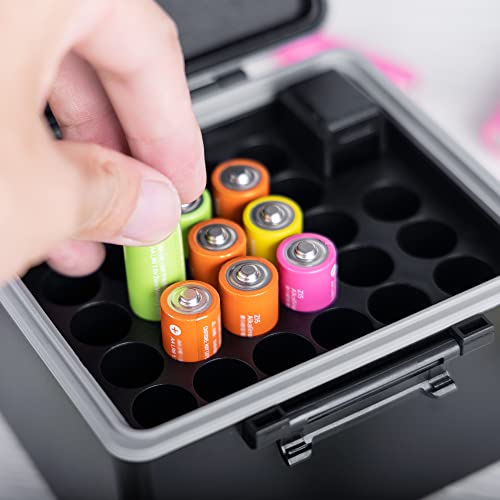 AA Battery Case for 28x AA, AA Battery Storage Case with Detachable Tester | 28 Slots AA /145 holder Organizer Storage for Household Batteries,Water-Resistant and Shockproof - size: for 28x AA Battery