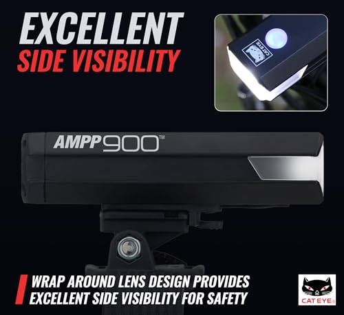 CATEYE AMPP USB Rechargeable Bike Light | Commuters, Road Cyclists & Mountain Bikers, Day & Night Riding Modes, IPX4 Waterproof, Tough & Durable - style: Ampp900 Helmet Mount