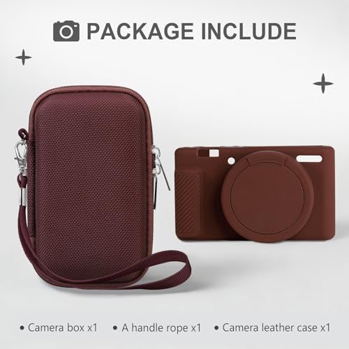 BOVKE 2-in-1 Camera Case Bundle Set for Sony ZV-1 Digital Camera, Brown | Shockproof EVA Hard Case & Anti-Slip Soft Silicone Skin Cover w/Removable Lens Cap, Sony ZV 1 Camera Protection Bundle Kit - color: Brown