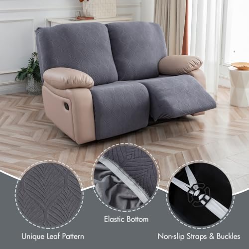 Waterproof Recliner Loveseat Cover Stretch Sofa Slipcover, 2 Seater | Spill and Stain Protection,Soft Pet-Friendly Fabric,Secure Stay-Put Fit,Washable Easy Care,Recliner Cover Furniture Protector - color: Dark Gray, size: 48"-62" 2 Seater