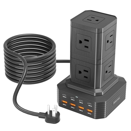 Charging Station (100W), 17-in-1 USB C Power Strip with Surge Protection, 6.6Ft Extension Cord, 4 USB C and 4 USB A Ports, 9 AC Outlets for Home Office Dorm Room