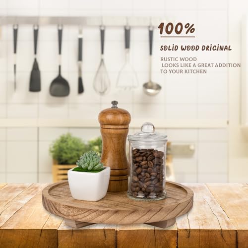 Round Decorative Tray Farmhouse Kitchen Decor Soap Dish, 9" Brown | Waterproof, Lightweight, Easy Clean, Wood Riser Pedestal Stand Accessories for Office Desk, Vanity, Counter, Sink - color: Brown, size: 9"