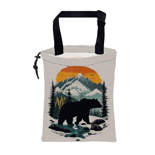 Black Bear Car Garbage Bag Mountain Orange Sunset Drawstring Car Trash Bag Hanging for Back Seat with Adjustable Buckle Canvas Vehicle Trash Can Easy-to-Install - color: Black Bear