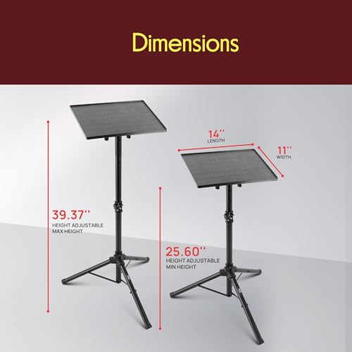 PYLE-PRO Universal Laptop Projector Tripod Stand - Computer, Book, DJ Equipment Holder Mount Height Adjustable Up to 39.37” w/ 14” x 11” Plate Size -for Office, Home, Stage, Studio, DJ Racks Holder - size: 14'' x 11''