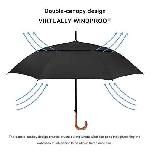 G4Free 52/62inch Golf Umbrella Windproof Large Stick Umbrella Wooden Handle - color: Black, size: 62 inch