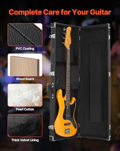 VEVOR Bass Guitar Hard Case, 48.03 in Rectangular Guitar Hard Case, With Lock Latch Keys Handle, PVC Padding Soft Lining Water-Resistant Hard Shell Guitar Cases, for 39-46.5 in Bass Guitars, Black - size: 48.03 inches Rectangular